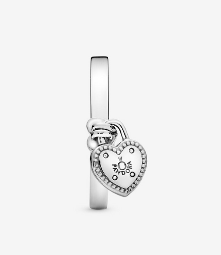 Pandora Moments Love Lock Heart Shaped Padlock Ring Size 7.5