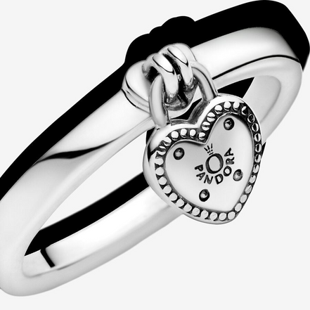 Pandora Moments Love Lock Heart Shaped Padlock Ring Size 7.5