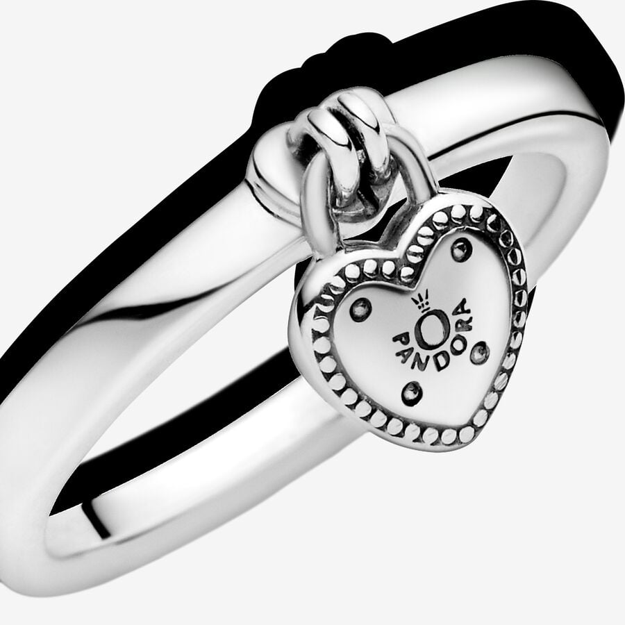 Pandora Moments Love Lock Heart Shaped Padlock Ring Size 7.5