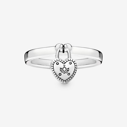 Pandora Moments Love Lock Heart Shaped Padlock Ring Size 7.5