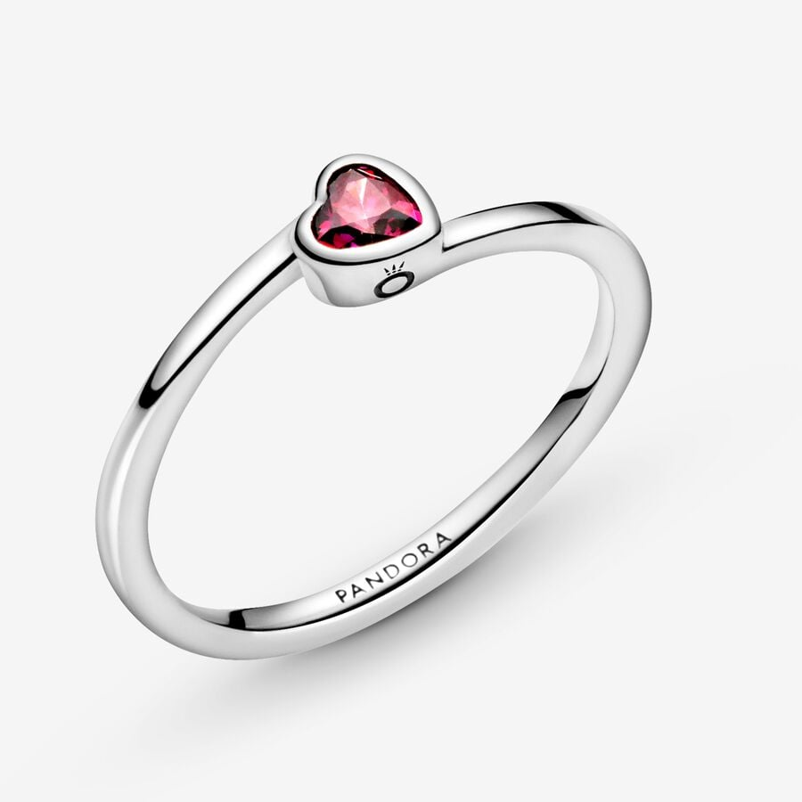 Pandora Moments Red Tilted Heart Solitaire Ring Size 7