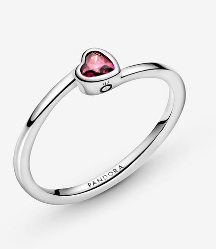 Pandora Moments Red Tilted Heart Solitaire Ring Size 7