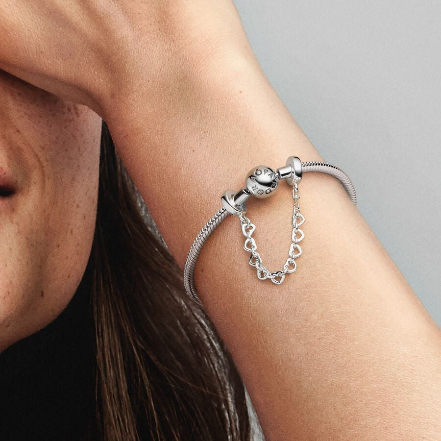 Pandora Moments Linked Hearts Safety Chain