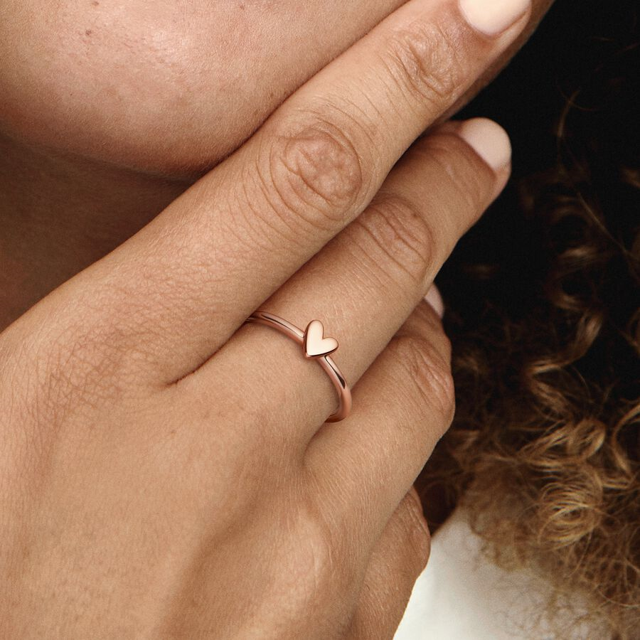 Pandora Moments Rose Gold Free Hand Heart Ring Size 7