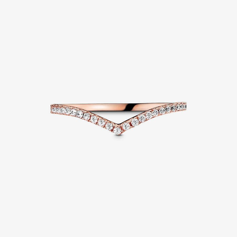 Pandora Timeless Sparkling Clear Wishbone Ring Size 7.5