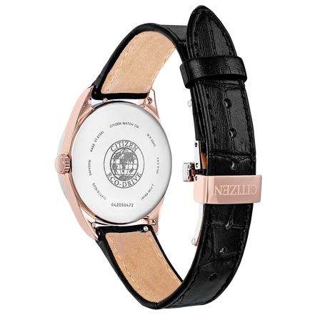 Citizen Ladies Arezzo Eco-Drive Diamond Black Leather Strap Watch