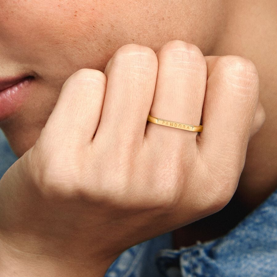 Pandora Signature Logo Bar Stacking Ring Size 6