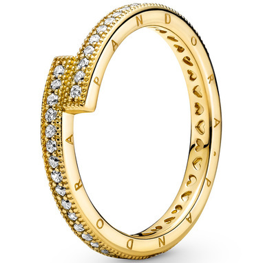 Pandora Signature Logo Sparkling Overlapping Ring Size 7