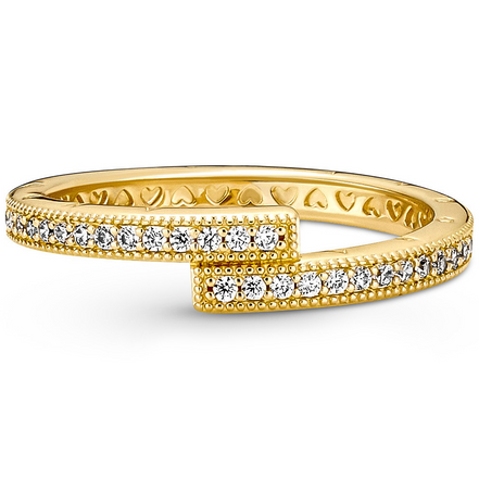 Pandora Signature Logo Sparkling Overlapping Ring Size 7