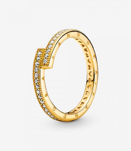 Pandora Signature Logo Sparkling Overlapping Ring Size 7.5
