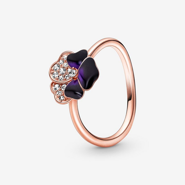 Pandora Moments Deep Purple Pansy Flower Ring Size 7.5