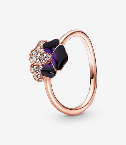 Pandora Moments Deep Purple Pansy Flower Ring Size 7.5