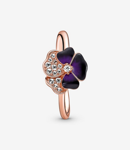 Pandora Moments Deep Purple Pansy Flower Ring Size 7.5