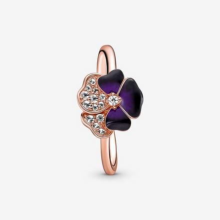 Pandora Moments Deep Purple Pansy Flower Ring Size 7.5