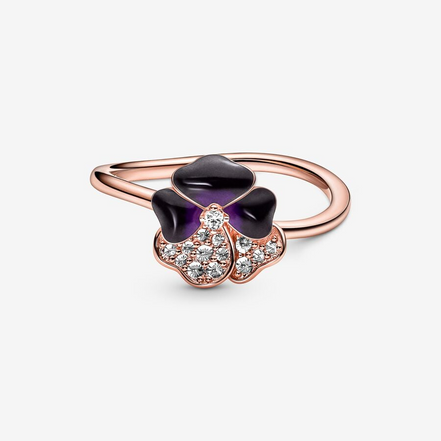 Pandora Moments Deep Purple Pansy Flower Ring Size 7.5