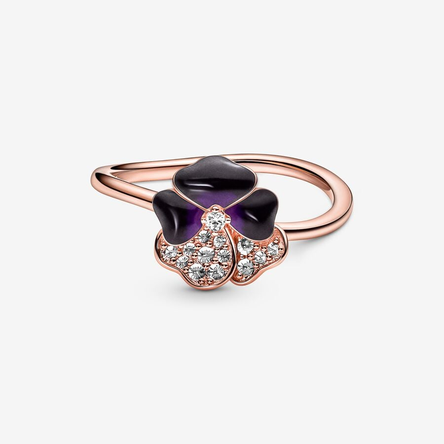 Pandora Moments Deep Purple Pansy Flower Ring Size 7.5