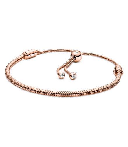 Pandora Moments 14K Rose Gold-Plated Snake Chain Slider Bracelet Size 2