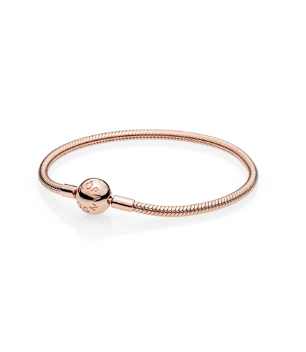 Pandora Moments Rose Smooth Barrel Clasp Snake Chain Charm Bracelet Size 18