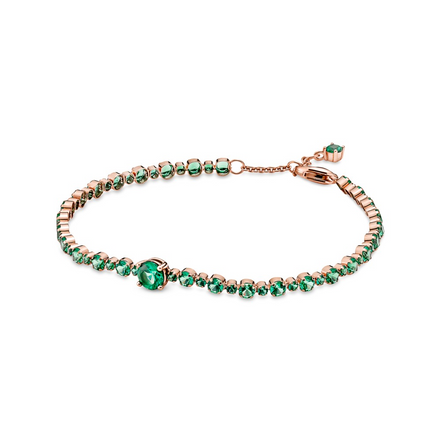 Pandora Timeless Rose Sparkling Green Pavé Tennis Bracelet Size 18