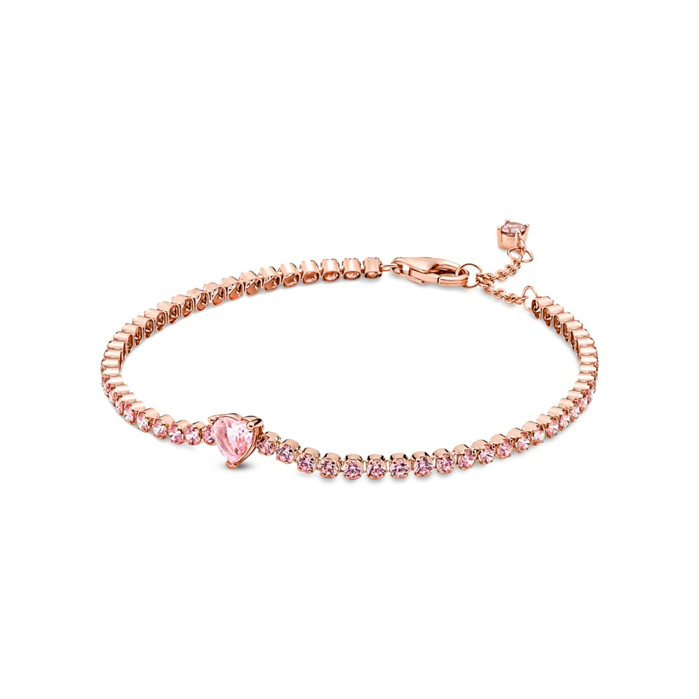Pandora Timeless Pink Sparkling Heart Tennis Bracelet Size 18