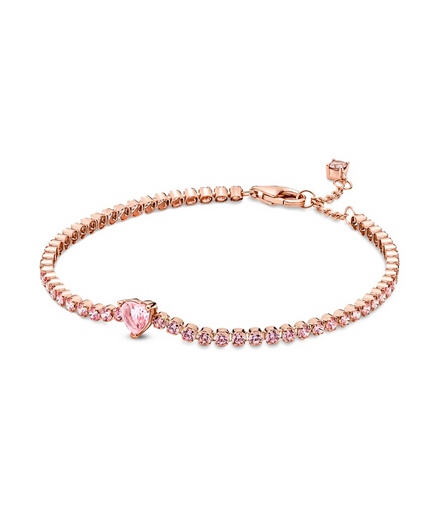 Pandora Timeless Pink Sparkling Heart Tennis Bracelet Size 18