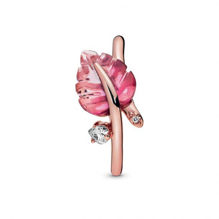 Pandora Pink Murano Glass Leaf Ring Size 5