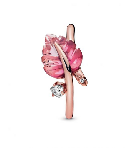 Pandora Pink Murano Glass Leaf Ring Size 5