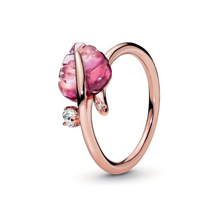 Pandora Pink Murano Glass Leaf Ring Size 7