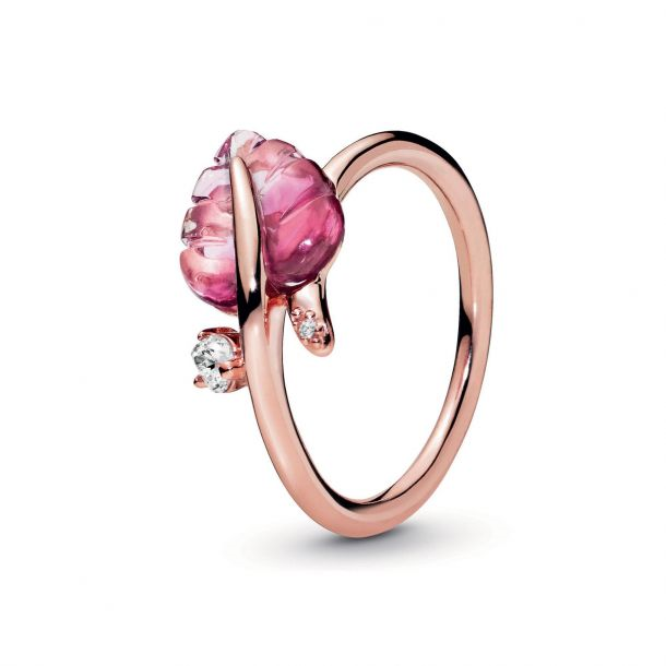 Pandora Pink Murano Glass Leaf Ring Size 7
