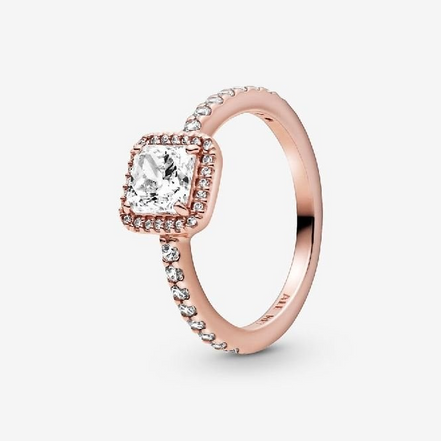 Pandora Timeless Rose Square Sparkle Halo Ring Size 7