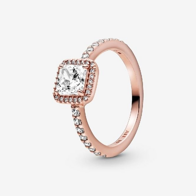 Pandora Timeless Rose Square Sparkle Halo Ring Size 7