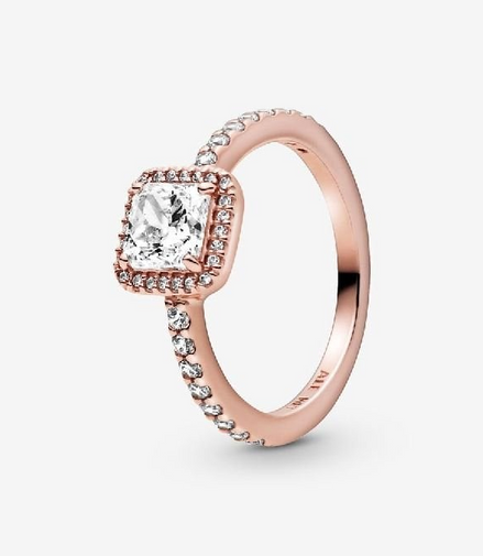 Pandora Timeless Rose Square Sparkle Halo Ring Size 7