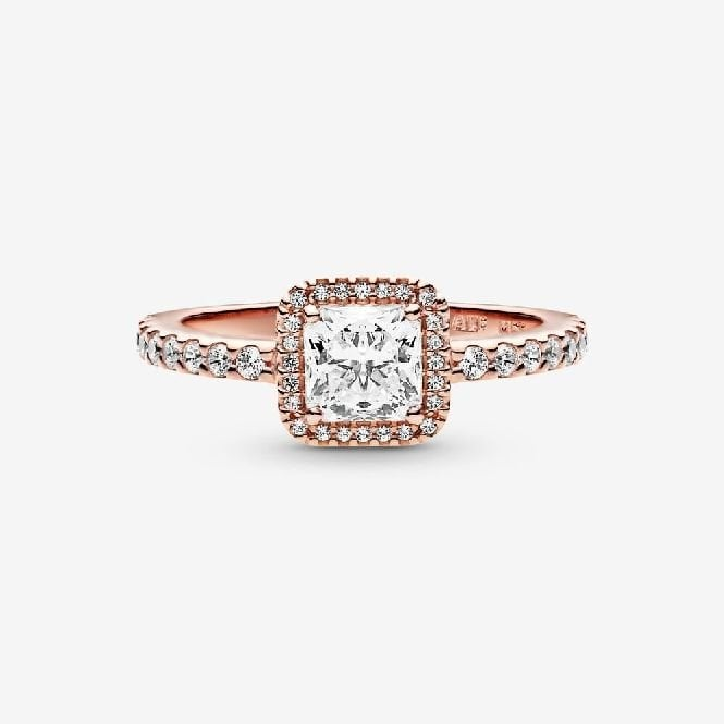 Pandora Timeless Rose Square Sparkle Halo Ring Size 7
