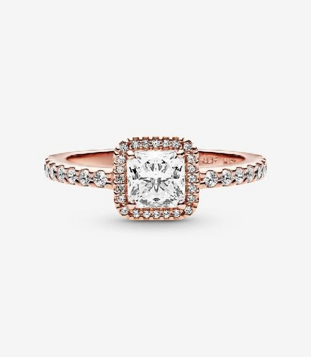 Pandora Timeless Rose Square Sparkle Halo Ring Size 7