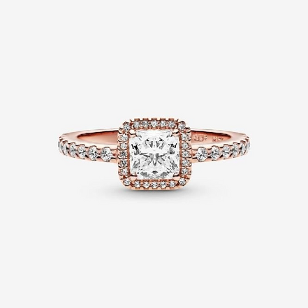 Pandora Timeless Rose Square Sparkle Halo Ring Size 7