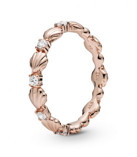 Pandora Moments Rose Sparkling Seashell Band Ring Size 7