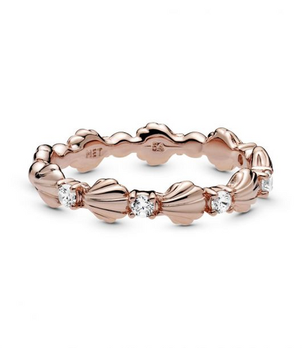 Pandora Moments Rose Sparkling Seashell Band Ring Size 7