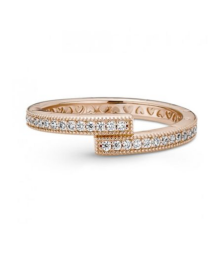 Pandora Signature Rose Sparkling Overlapping Ring Size 6