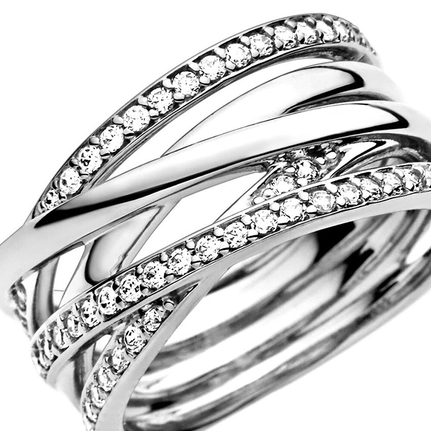 Pandora Timeless Sparkling And Polished Lines Ring Size 5