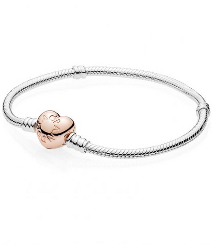 Pandora Moments Rose Heart Clasp Snake Chain Bracelet Size 18