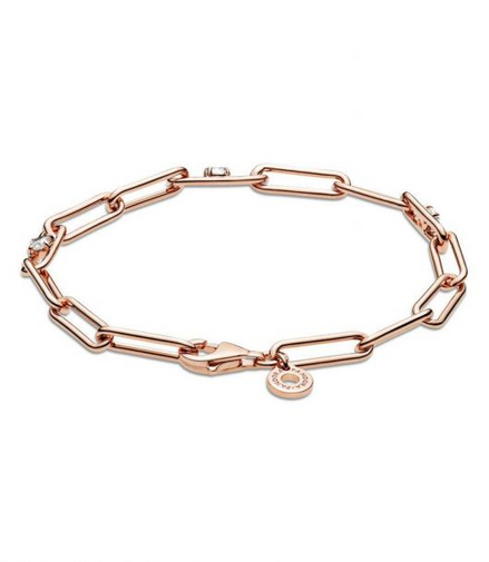 Pandora Moments Rose Link Chain And Stones Bracelet Size 18