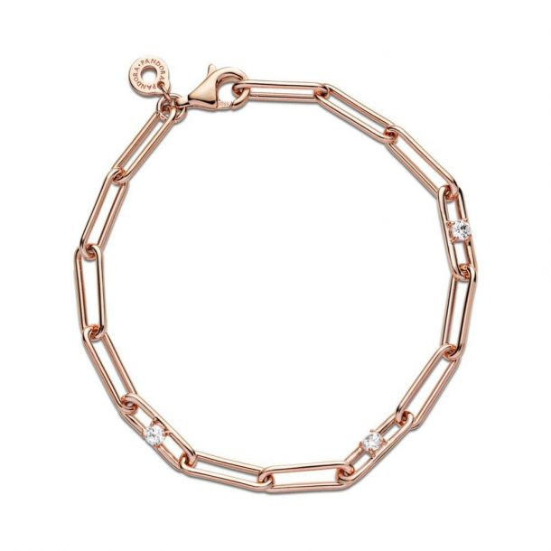 Pandora Moments Rose Link Chain And Stones Bracelet Size 18