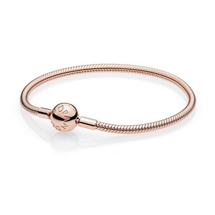 Pandora Moments Rose Smooth Round Clasp Snake Chain Charm Bracelet Size 19