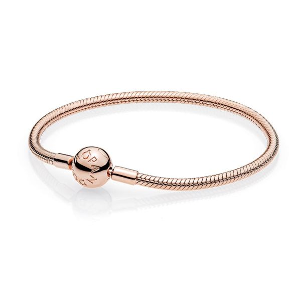 Pandora Moments Rose Smooth Round Clasp Snake Chain Charm Bracelet Size 19