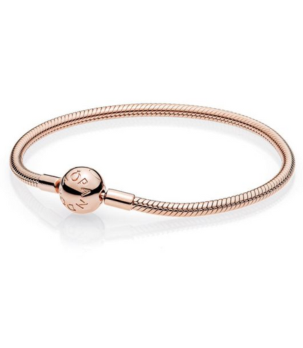 Pandora Moments Rose Smooth Round Clasp Snake Chain Charm Bracelet Size 19