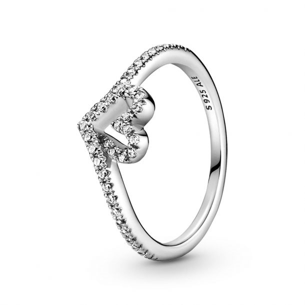 Pandora Timeless Sparkling Wishbone Heart Ring Size 7