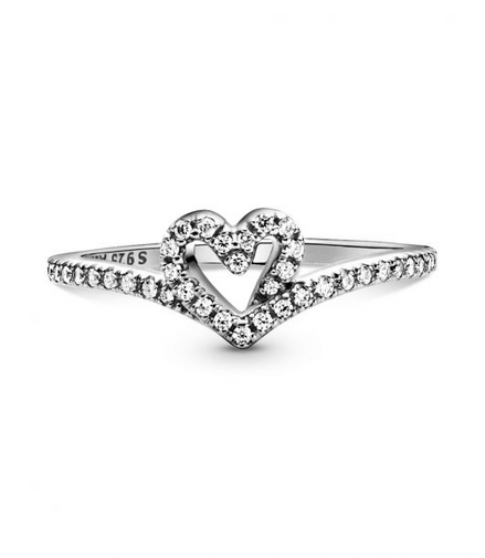 Pandora Timeless Sparkling Wishbone Heart Ring Size 7