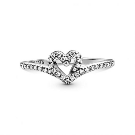 Pandora Timeless Sparkling Wishbone Heart Ring Size 7