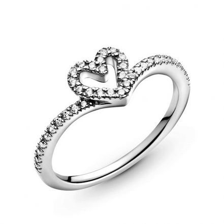 Pandora Timeless Sparkling Wishbone Heart Ring Size 7