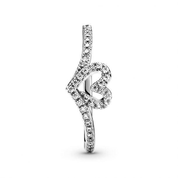 Pandora Timeless Sparkling Wishbone Heart Ring Size 7.5